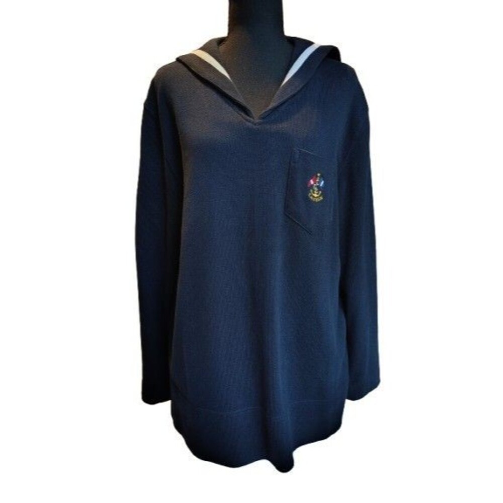 Lauren Ralph Lauren Sailor Collar Sweater Womens L Navy Nautical Flag Pocket